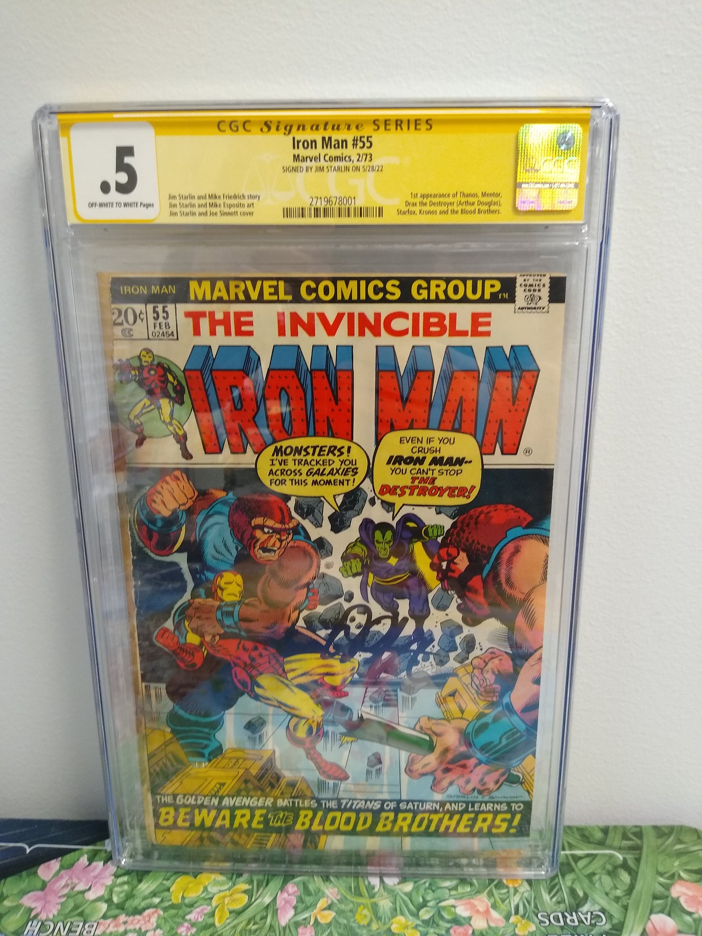 Iron Man Marvel Comic Signed by JIM STARLIN MMMMEEEEEGA THANOS KEY #55 Graded CGC 0.5