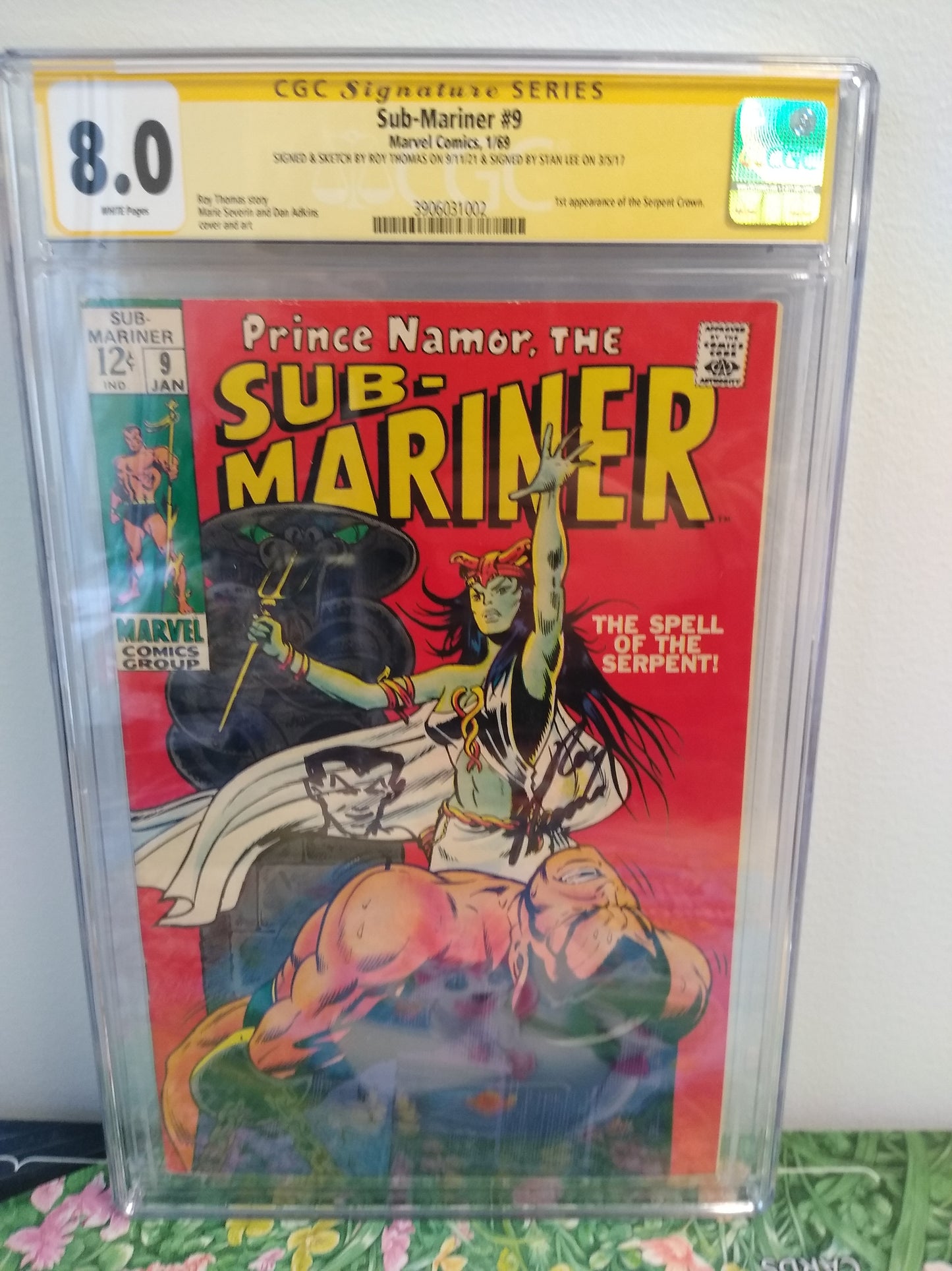 Sub-Mariner Marvel Comic SIGNED BY ROY THOMAS AND STAN LEE #9 Graded CGC 8.0